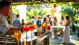 Enjoying a mobile bar service experience with colorful cocktails in a festive outdoor setting.