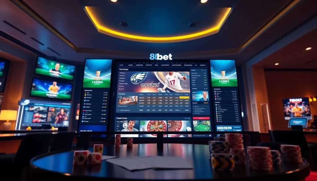 8kbet online betting platform showcasing sports and casino games with a luxurious ambiance