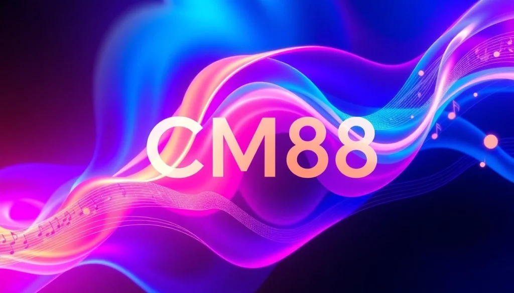 CM88 album cover featuring abstract shapes and vibrant colors reflecting cinematic soundscapes.