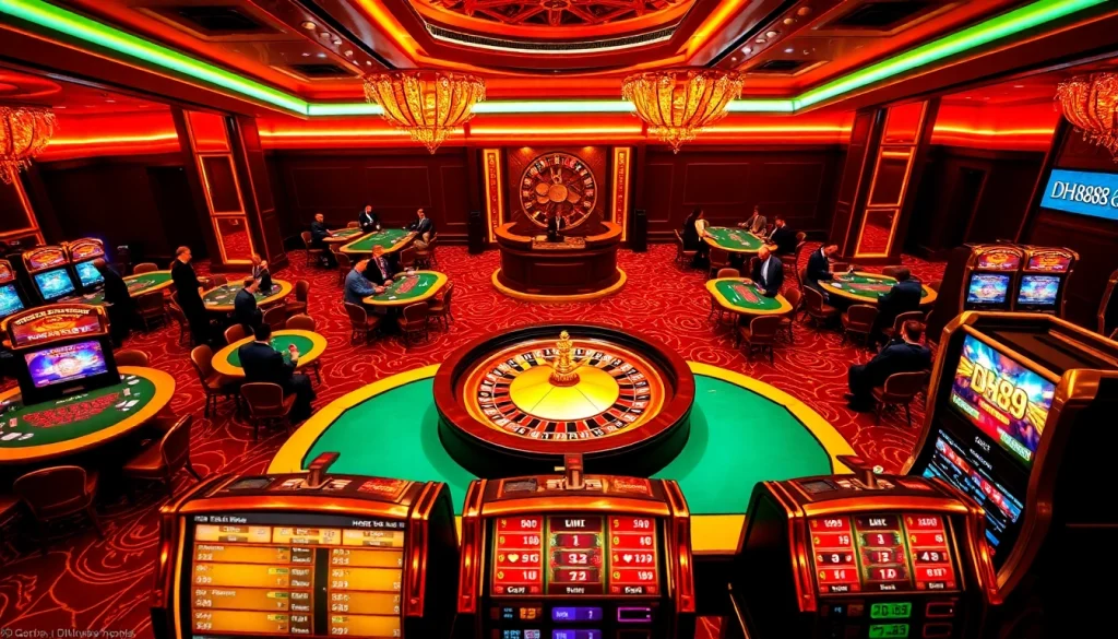 DH88 players engaging in exciting casino games at a luxurious casino setting.