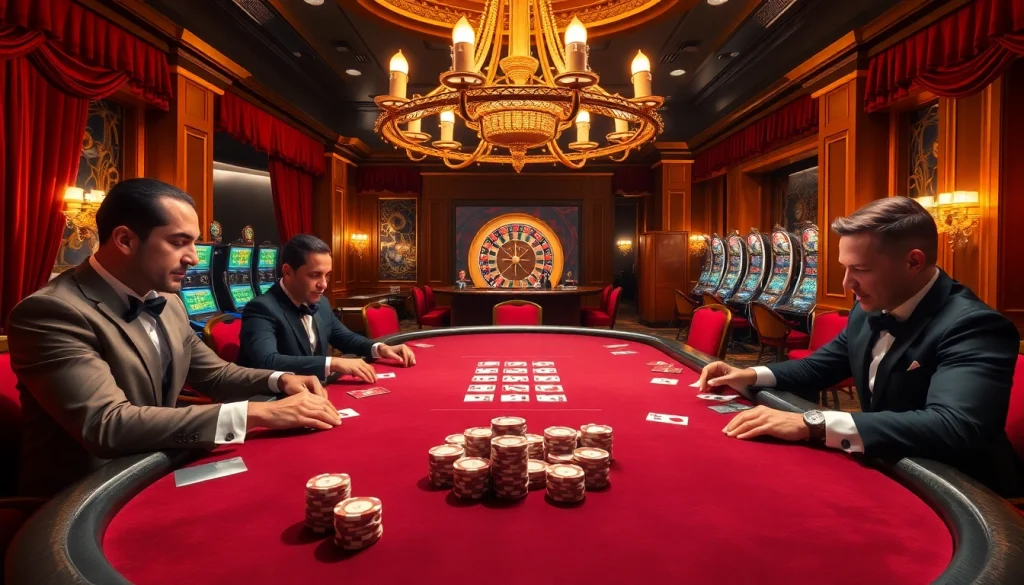 Players at an upscale poker table showcasing the thrilling luxury of 33win.com casino gaming.