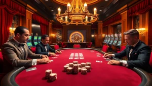 Players at an upscale poker table showcasing the thrilling luxury of 33win.com casino gaming.