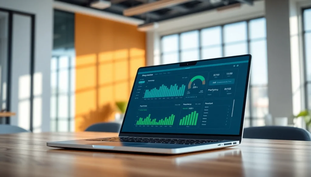 Visually engaging payment software interface on laptop highlighting key functionalities.