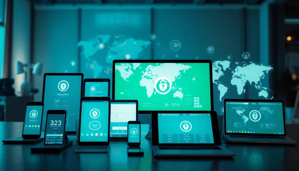 在多设备上展示的快连下载应用界面，确保快速且安全的互联网连接。