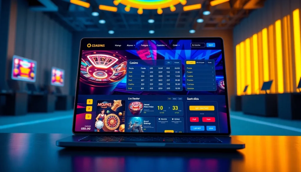 Engaging online betting experience at https://onew88.com/ with vibrant casino interface and digital devices.
