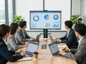 Agents discutant des stratégies pour le logiciel immobilier gratuit dans un bureau lumineux.