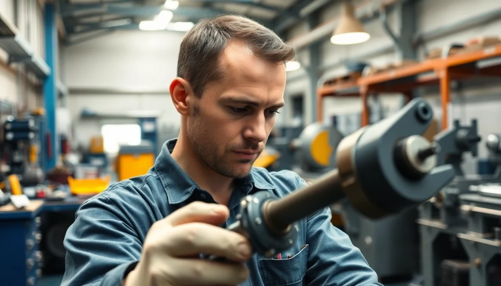 Expert technician providing hydraulic repair services in a well-equipped workspace.