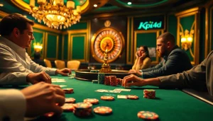 KPI4D poker players strategizing at a high-stakes table surrounded by vibrant chips and cards.