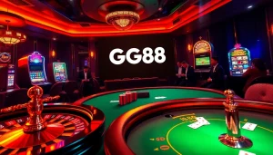 Gamble successfully at GG88 with a luxurious poker table and vibrant casino atmosphere.