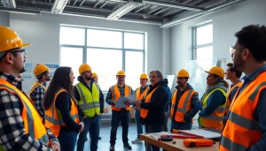 Engaging construction safety training with diverse participants focused on learning in a professional environment.