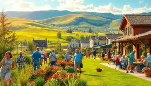 Residents enjoying a sunny day in Clarksburg with vibrant community activities.