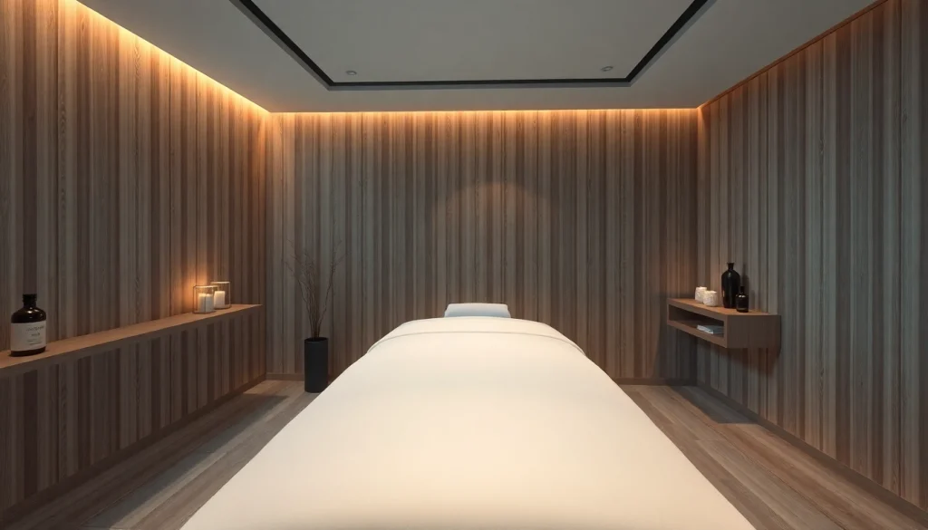 편안한 장식과 분위기 조명으로 꾸며진 부산마사지 룸.