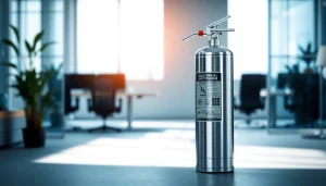 Maintenance staff checking an electrical fire extinguisher for safety compliance.