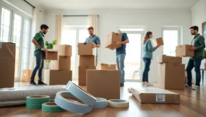 Packing supplies used in provincial moving process within a bright home setting.