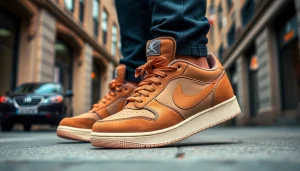 레플리카 스니커즈의 세밀한 디테일을 강조한 스타일리시한 사진.