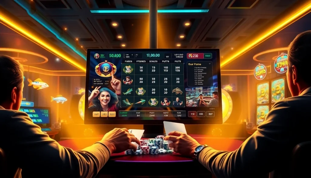 Exciting gaming scene at https://33win.global/ with vibrant visuals of live casino games and big wins.