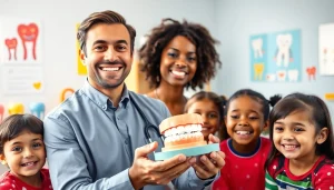 Engaging Hawthorn orthodontist for children educating kids about dental health in a welcoming clinic.