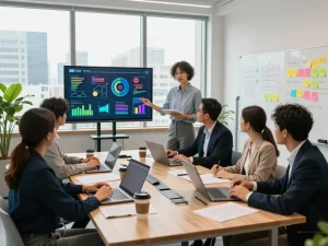 戦略的議論に参加している多様な専門家たちとの合同会社SUMXでの協働ミーティング。