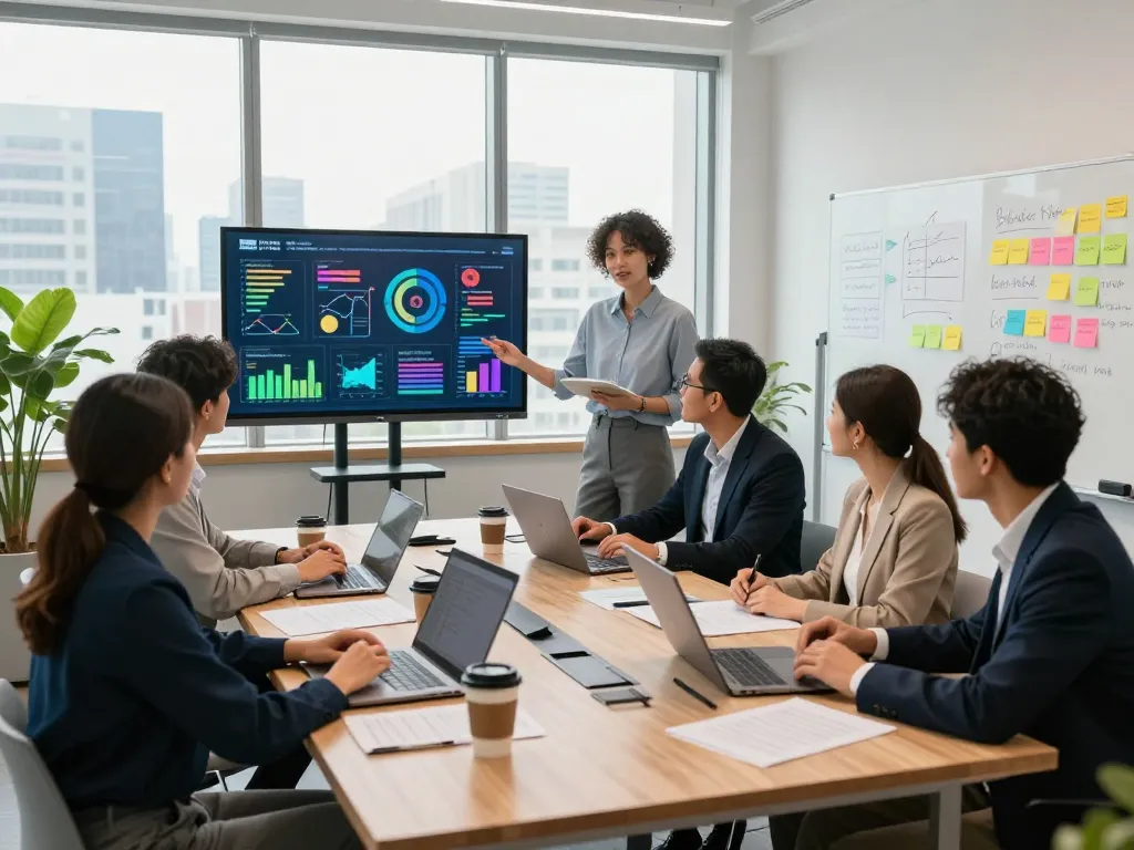 戦略的議論に参加している多様な専門家たちとの合同会社SUMXでの協働ミーティング。