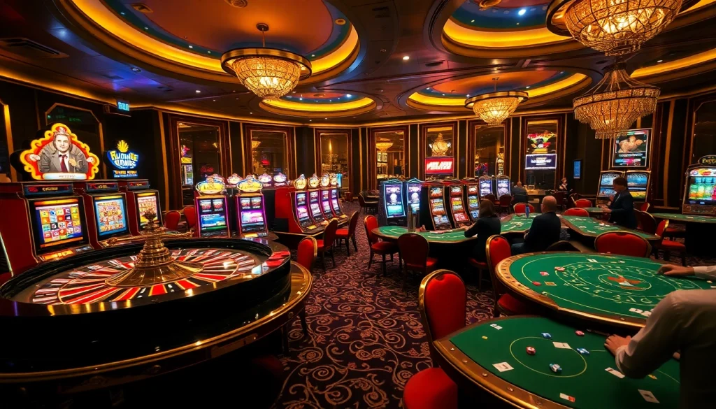 Experience the excitement of gambling at MMOO with a vibrant casino scene featuring roulette, poker, and slot games.