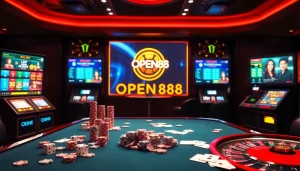 Experience high-stakes action with OPEN88 at an elegant online casino table featuring vibrant gaming elements.