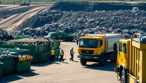 Managing waste at the Bonnyville dump with organized disposal bins and energetic workers.