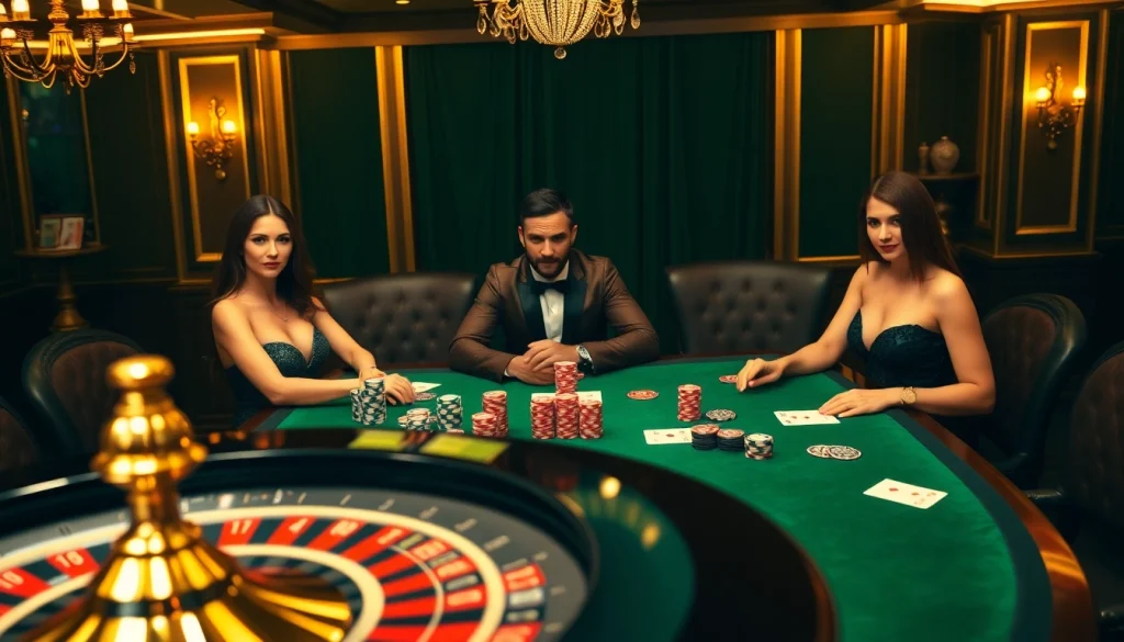 Vivez l'excitation du casino en ligne avec une action de poker palpitante et des jetons vibrants sur une table luxueuse.