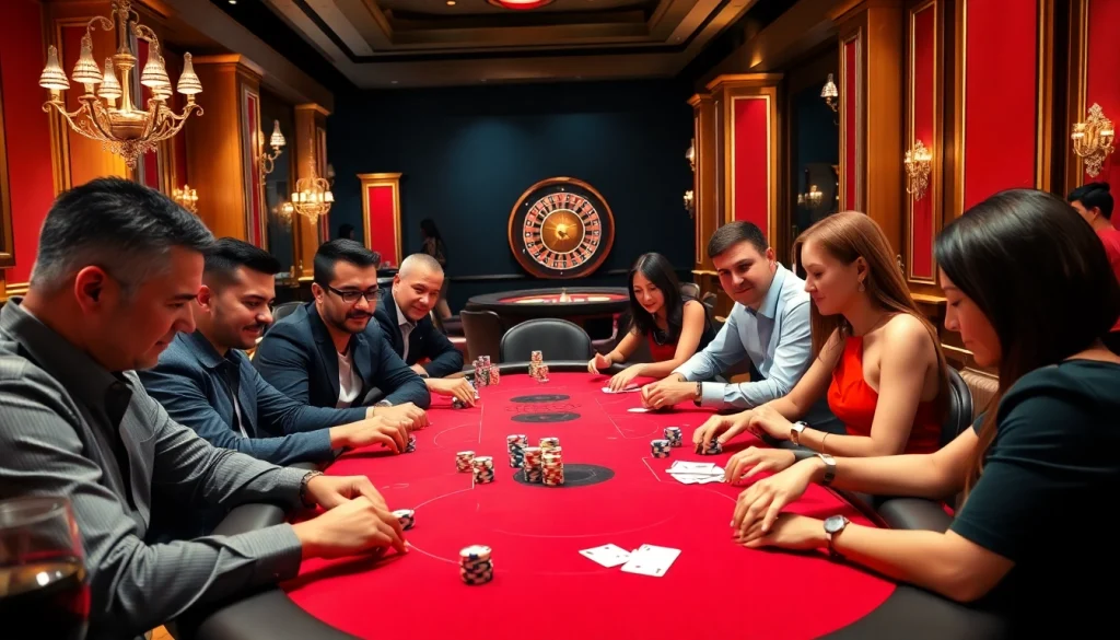 Pemain yang terlibat di ruang poker IDN yang mewah fokus pada permainan serius.