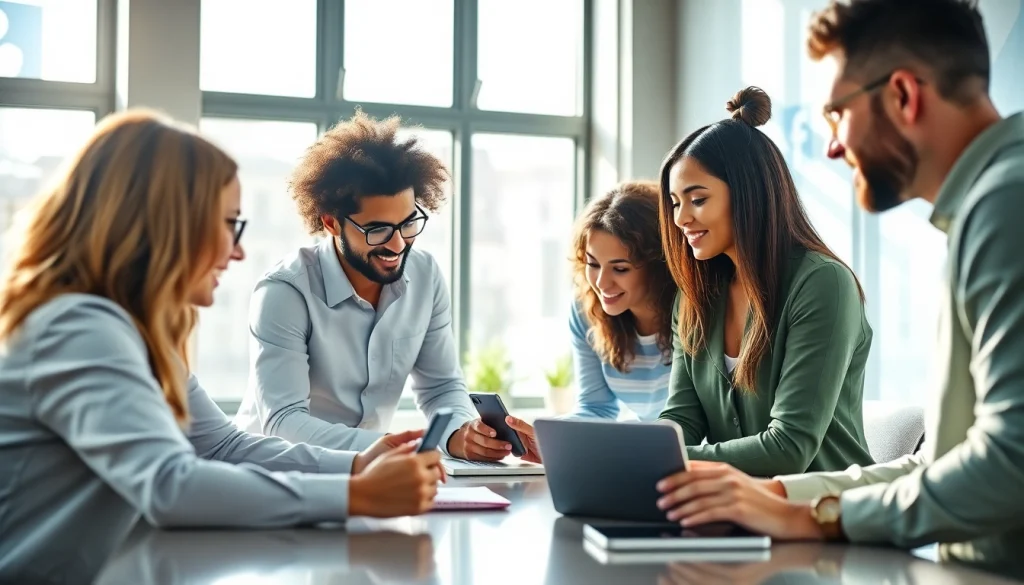 Engaged team strategizing social media marketing edmonton in a bright modern office.