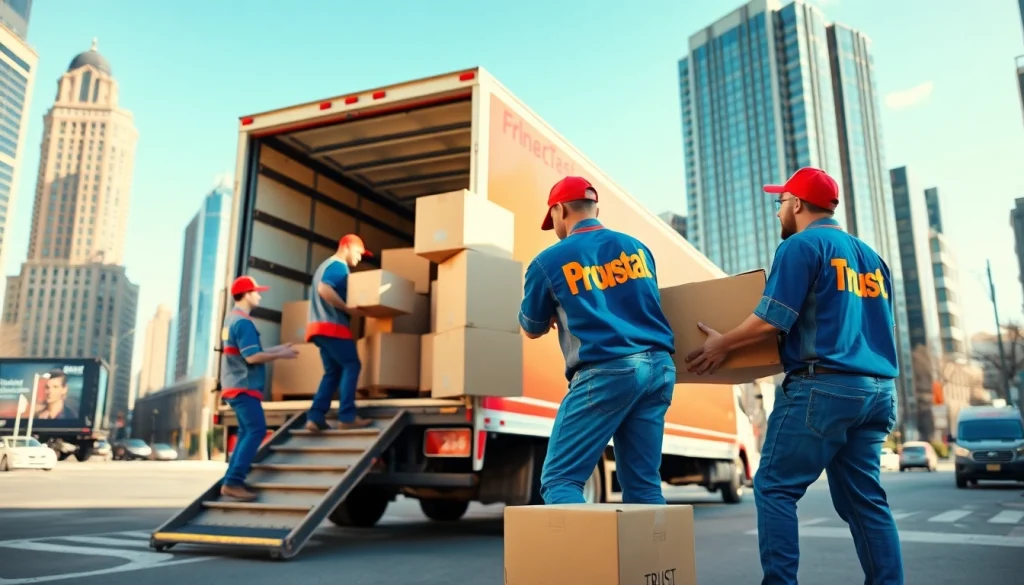 Provincial movers efficiently loading a truck with furniture in an urban setting.