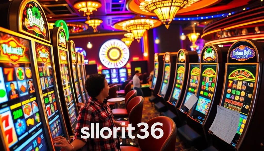 Experience the excitement of slot365 with vibrant slot machines and joyful players in a bustling casino.