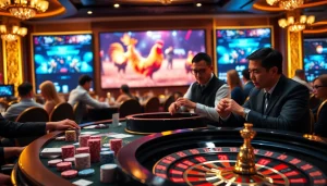 Experience the thrill of trực tiếp đá gà with high-stakes gameplay in a luxurious casino.
