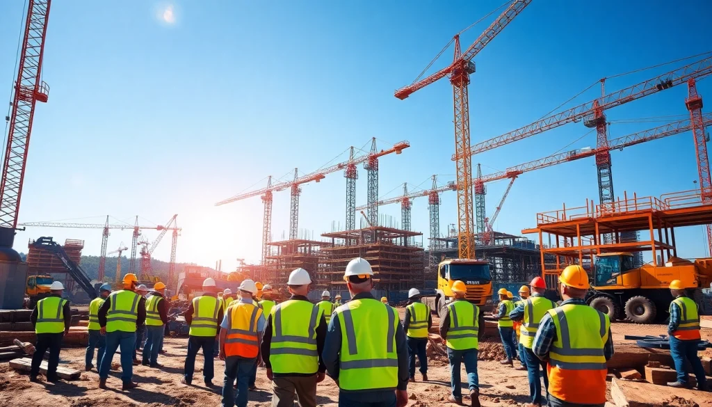 View of construction site illustrating tennessee construction news with workers and machinery.