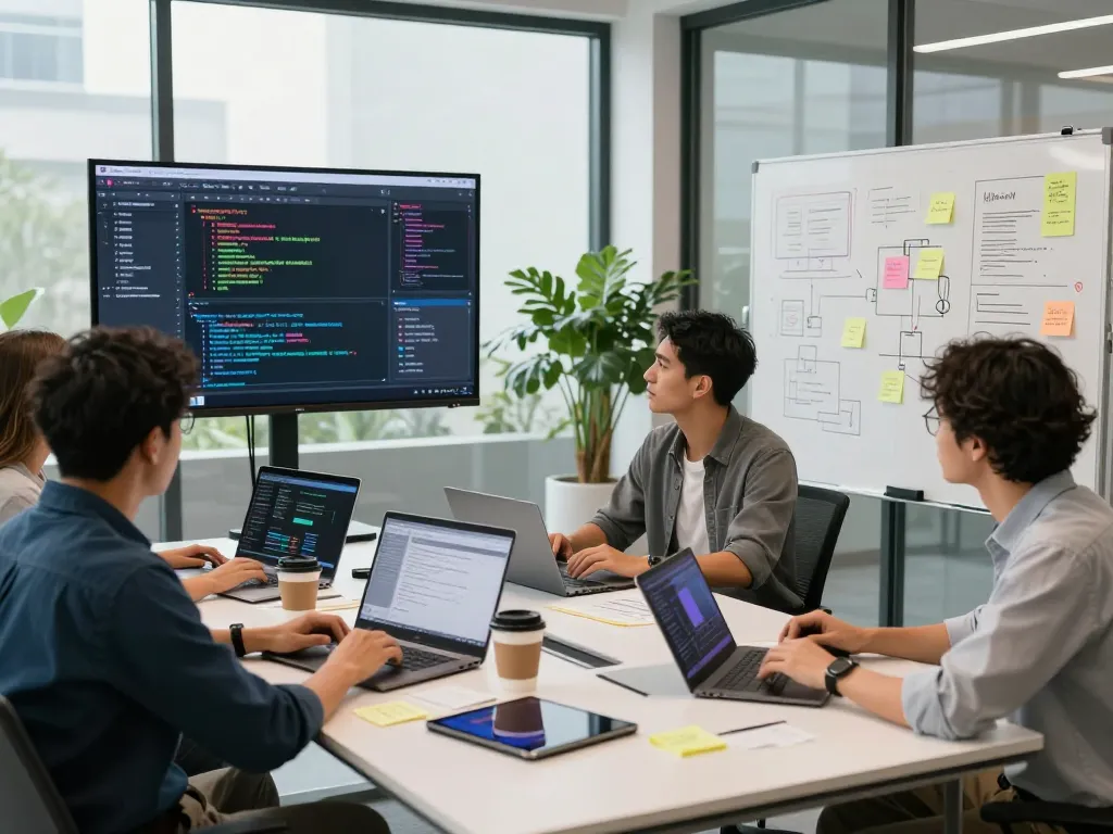 多元化团队在现代科技工作空间中协作开发谷歌浏览器