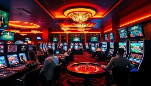 88clb vibrant online casino atmosphere with players enjoying blackjack and slots.