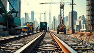 Railroad Track Construction Company team actively engaged in installing durable railway tracks.
