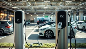 EV Charging Installation showcasing modern chargers in a professional commercial environment.