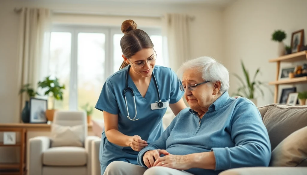 Engaging senior home care austin support in a warm living room with caring interaction.