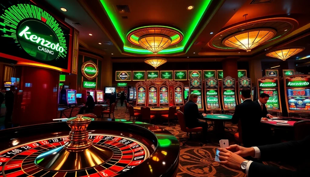 Kenzototo players enjoying an exciting online slot experience in a luxurious casino.