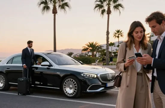Transfert privé Nice Saint-Tropez - chauffeur élégant attendant à l'aéroport de Nice pour un transfert premium vers Saint-Tropez