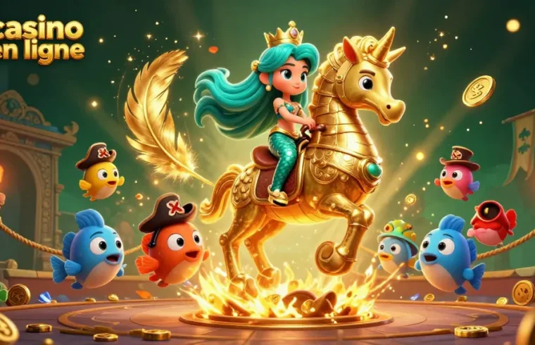Plongez dans l'univers passionnant du casino en ligne avec cette illustration 3D dynamique évoquant l'aventure.