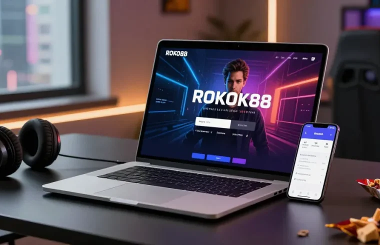 Engaging ROKOK88 premium member login interface displayed on a cozy modern gaming setup.