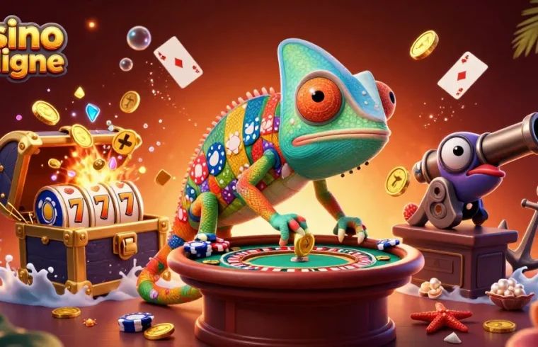 Faites frémir le casino en ligne avec un énorme caméléon et des jeux d'algues colorés.