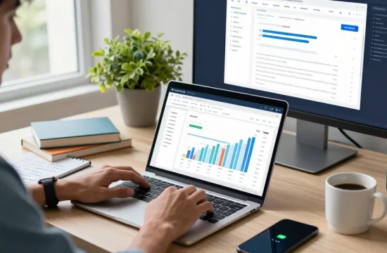 SEO expert analyzing what is PBN links data in a modern office setting with marketing analytics on screens.