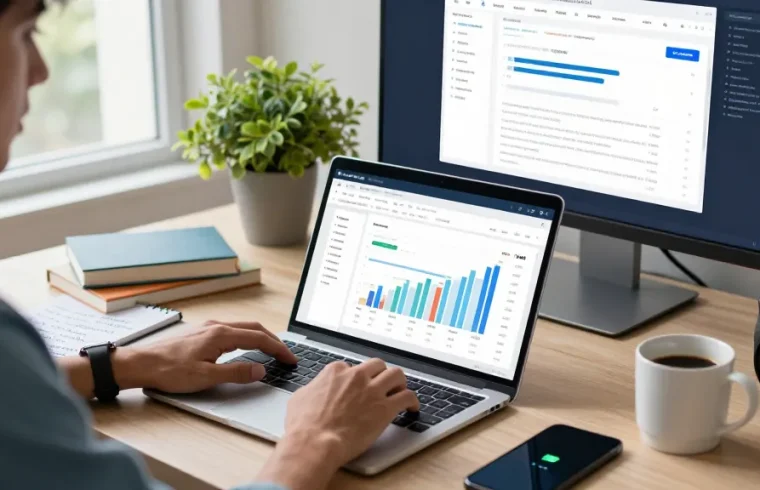 SEO expert analyzing what is PBN links data in a modern office setting with marketing analytics on screens.