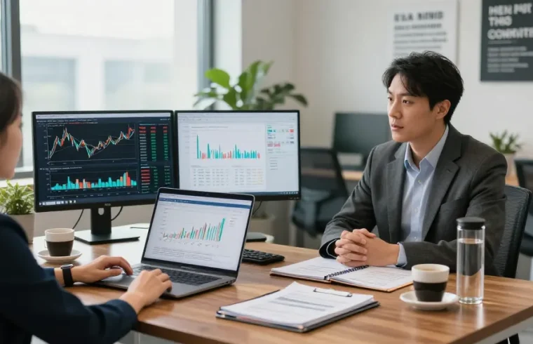 Financial consultancy at https://factors.org.uk showcasing collaboration and analysis in a modern office.